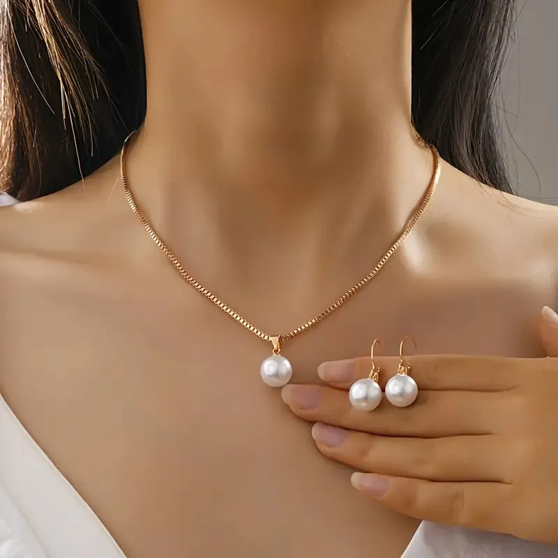 Fashion Imitation Pearl Pendant Necklace Earrings Sets