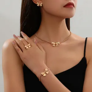Fashion Alloy Bow Bracelet Necklace Ring Earring Jewelry Sets