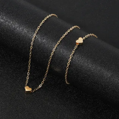 Simple Heart Necklace And Bracelet Sets
