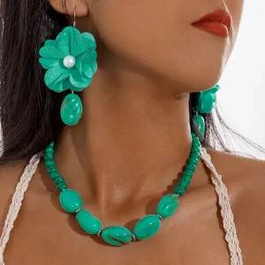 Bohemian Turquoise Beaded Earrings and Necklace Set