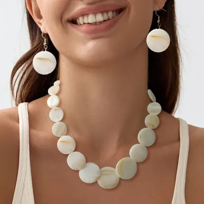 Bohemian Holiday Shell Necklace Earrings Set