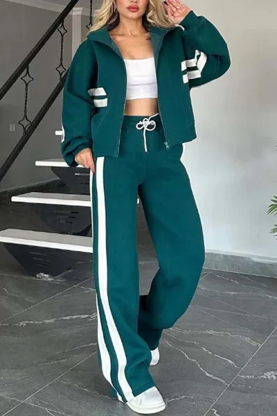 Y2k Women Fashion Athleisure Zipper Jacket And Pants Two-Piece Set