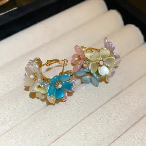 Women Fashion Retro Elegant Pearl Floral Cluster Earrings