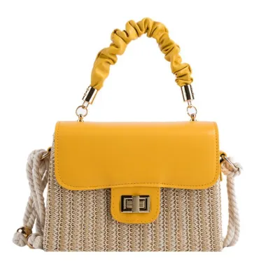 Summer Straw Woven Women Flap Square Crossbody Bag Street Trend PU