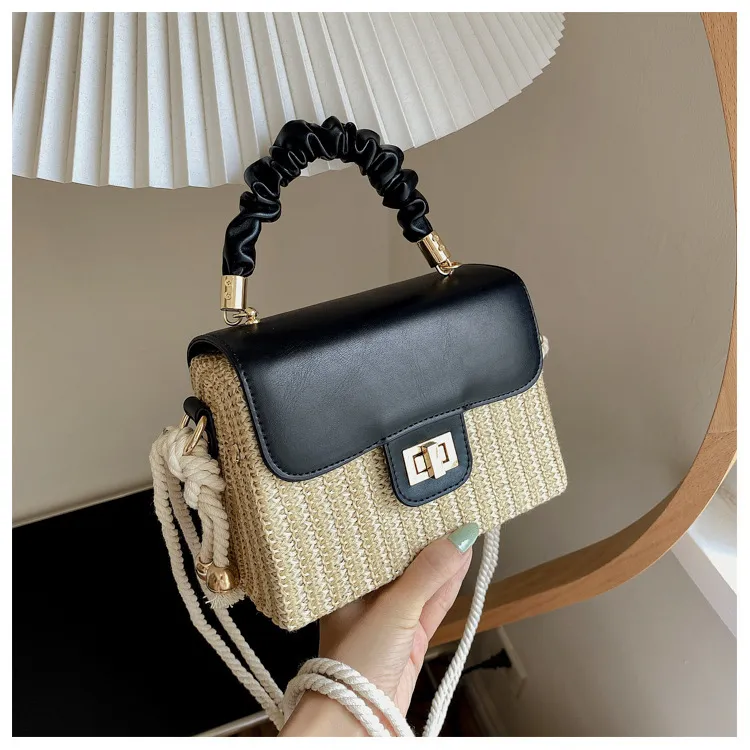 Summer Straw Woven Women Flap Square Crossbody Bag Street Trend PU