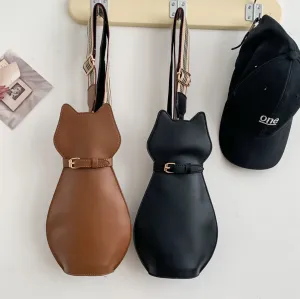 Cute Kitty Shaped Women Solid Color Pu Crossbody Bag