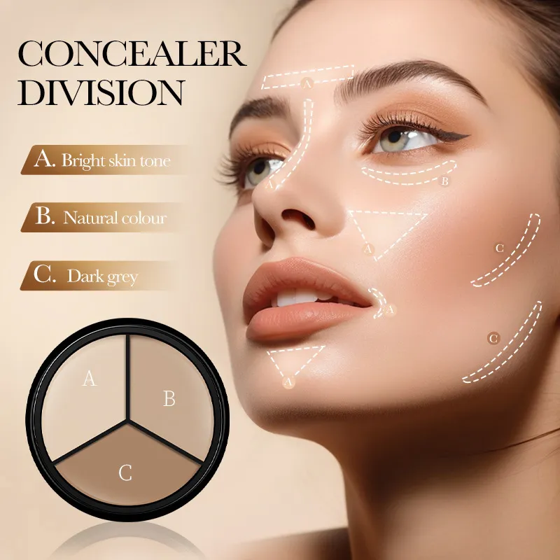 Three-Color Face Concealer Palette For All Skin Types Long Lasting Natural Coverage