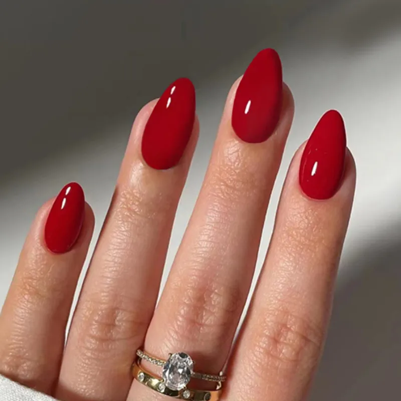 Fashion Simple Solid Red Removable Art Fake Nails for Everyday Wear