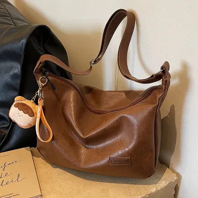 Women's Fashion Casual Solid Color PU Leather Pendant Shoulder Bag