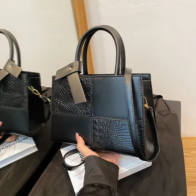 Women Fashion Splicing Large Capacity PU Handbag Tote