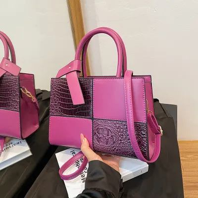 Women Fashion Splicing Large Capacity PU Handbag Tote
