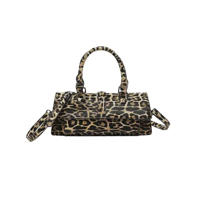 Women Fashion Leopard Rectangular Handbag PU Street Trend Small Square Bag