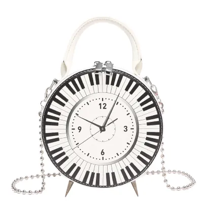 Women Fashion Creative Clock Printed Chain Small Round Handbag