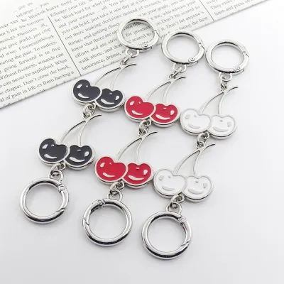 Women Fashion Solid Color Chain Cherry Pendant Keychain