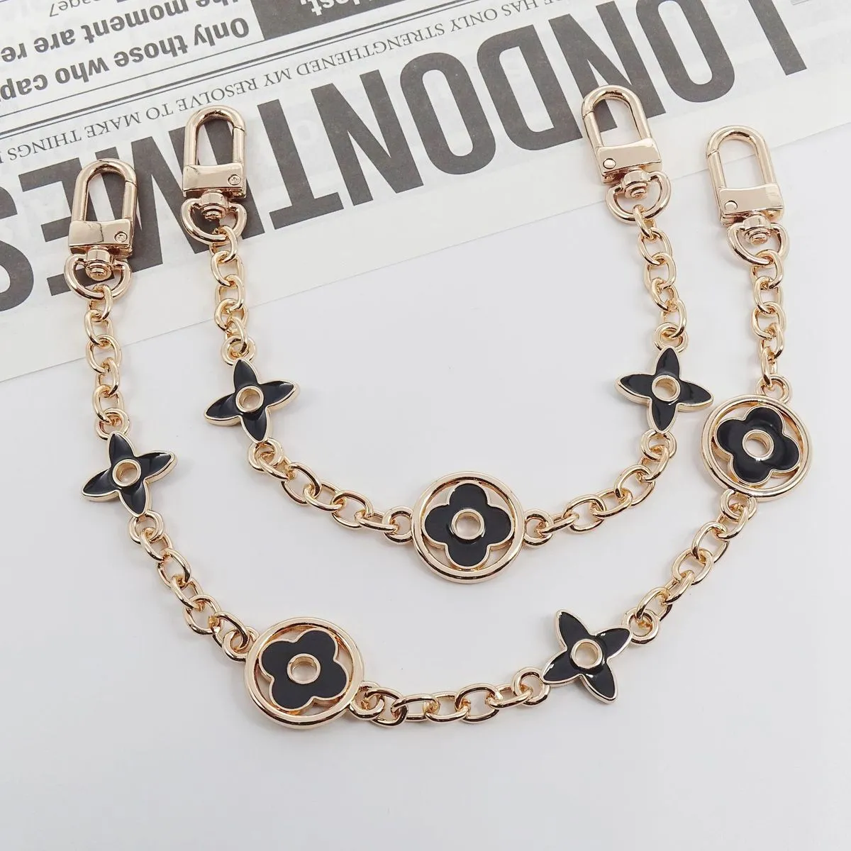 Women Fashion Metal Bag Chain Keychain with Four-Leaf Clover Star Sun Moon Cloud Universe Pattern