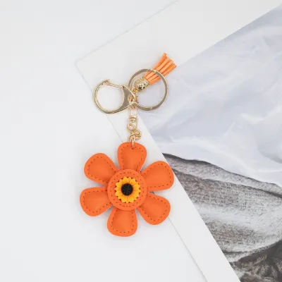 Women Fashion Creative Sunflower PU Leather Bag Keychain Ornament