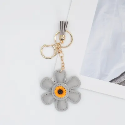 Women Fashion Creative Sunflower PU Leather Bag Keychain Ornament