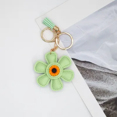 Women Fashion Creative Sunflower PU Leather Bag Keychain Ornament