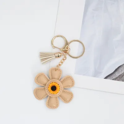 Women Fashion Creative Sunflower PU Leather Bag Keychain Ornament