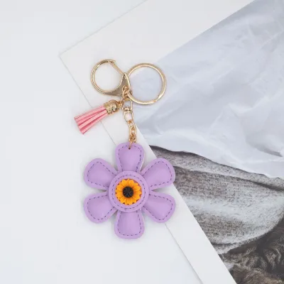 Women Fashion Creative Sunflower PU Leather Bag Keychain Ornament