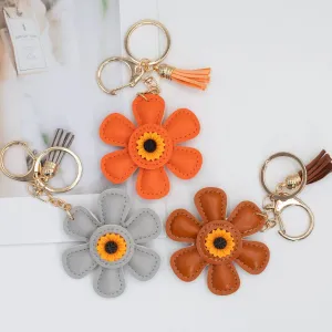 Women Fashion Creative Sunflower PU Leather Bag Keychain Ornament