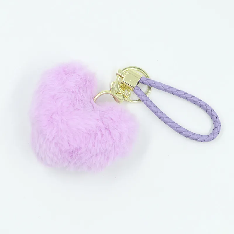 Fashion Solid Color Plush Love Phone Bag Car Keychain Fresh Sweet