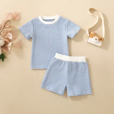 Baby Boys And Girls Casual Stripe Cotton Short Sleeve T-Shirt Shorts Two-Piece Pullover Set