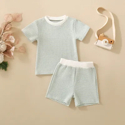 Baby Boys And Girls Casual Stripe Cotton Short Sleeve T-Shirt Shorts Two-Piece Pullover Set