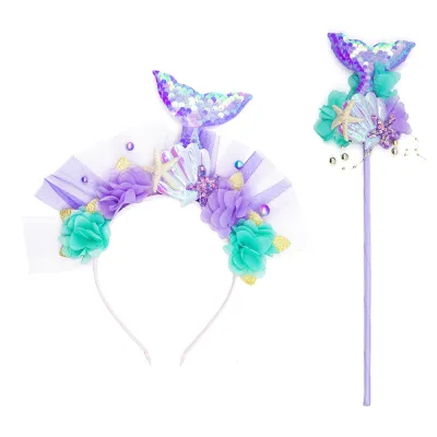 Children Cute Cartoon Floral Shell Mermaid Hairband Starfish Fairy Stick
