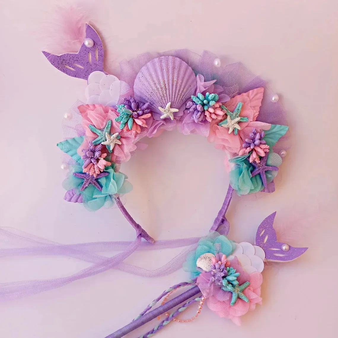 Children Cute Cartoon Floral Shell Mermaid Hairband Starfish Fairy Stick
