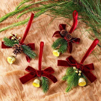 Christmas Simulation Pine Cone Bell Bowknot Pendant Decoration
