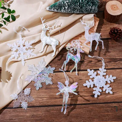 Fashion Acrylic Transparent Christmas Snowflake Elk Pendant Christmas Tree Decoration