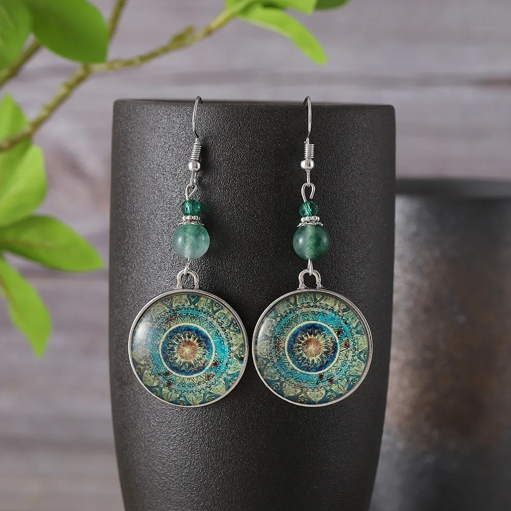 Women Fashion Retro Mandala Flower Earrings Ethnic Style Zinc Alloy