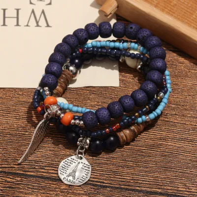 Women Fashion Retro Boho Multi-Layer Rice Beads Bracelet