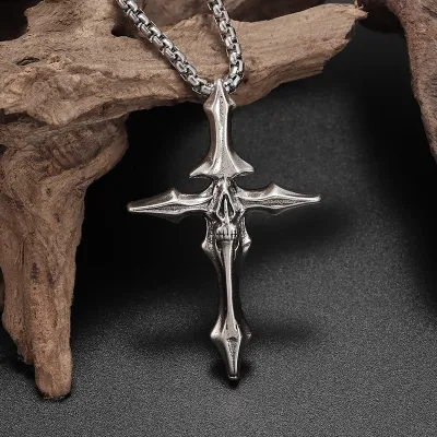 Men Fashion Retro Bone Cross Pendant Necklace