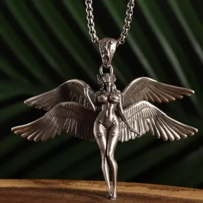 Women Fashion Retro Four-Winged Angel Pendant Necklace