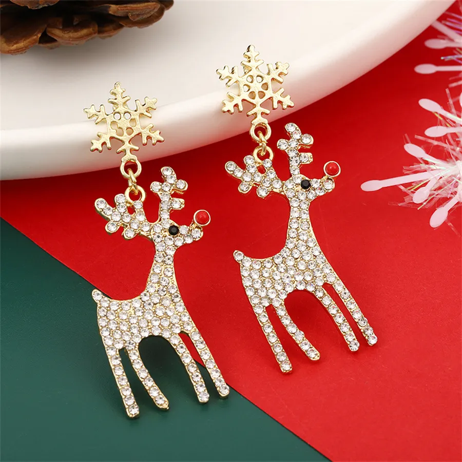 Women Fashion Christmas Zircon Snowflake Deer Earrings
