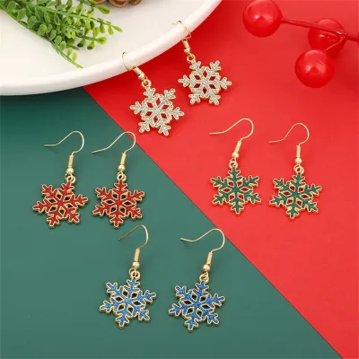Women Fashion Christmas Element Multicolor Snowflake Earrings