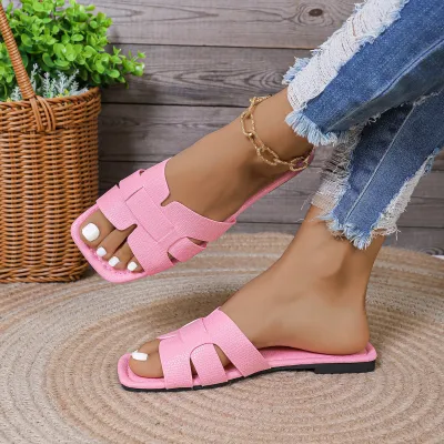 Women Causal Square-Toe Flat Slippers Plus Size