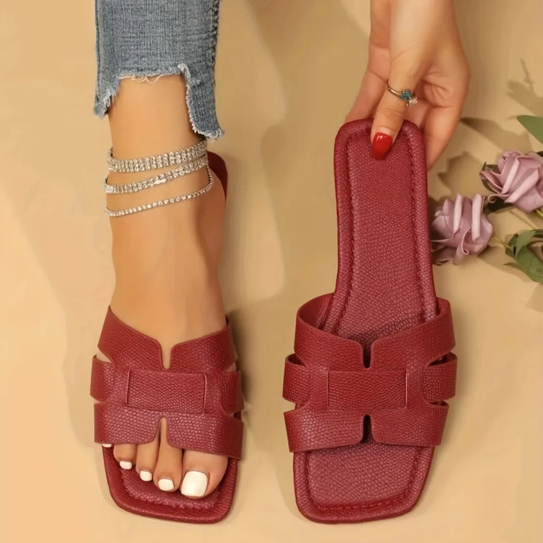 Women Causal Square-Toe Flat Slippers Plus Size