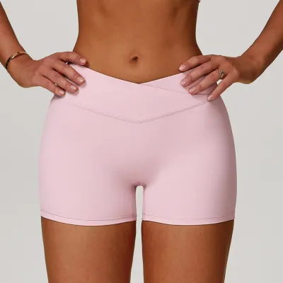 Women's Sexy Solid Color Cross High Waist Yoga Sports Shorts