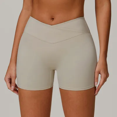 Women's Sexy Solid Color Cross High Waist Yoga Sports Shorts