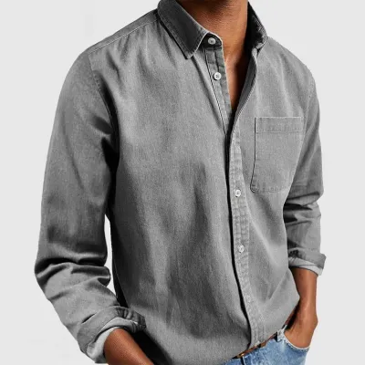 Men's Casual Solid Color Lapel Long Sleeve Cardigan Blouse