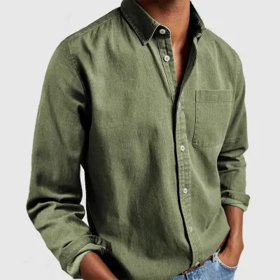 Men's Casual Solid Color Lapel Long Sleeve Cardigan Blouse