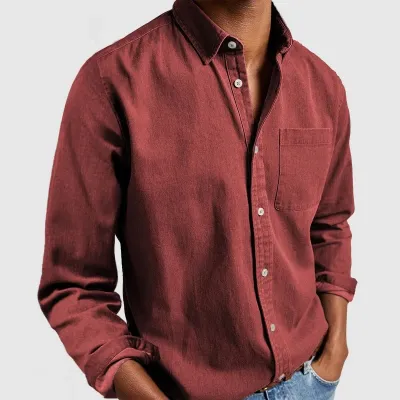 Men's Casual Solid Color Lapel Long Sleeve Cardigan Blouse