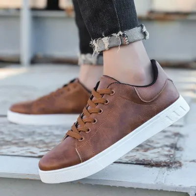 Men Fashion Casual Simple Solid Color Round-Toe Lace-Up Sneakers