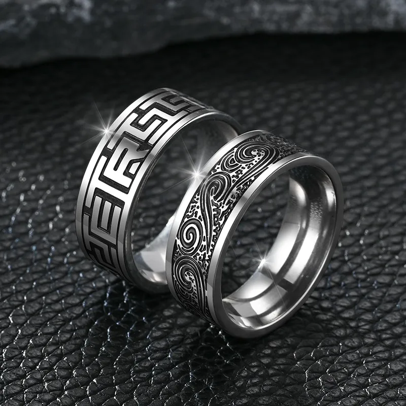 Men's Fashion Retro Titanium Steel U-Shaped Geometric Patterned Ring