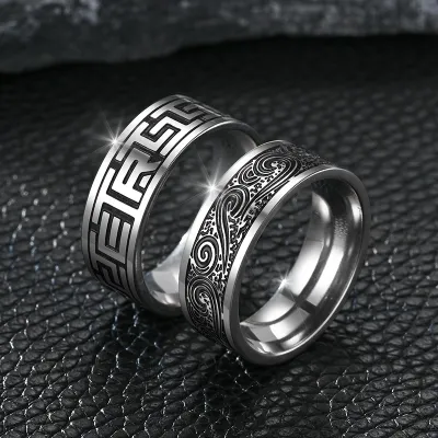 men fashion Retro casual Titanium Steel Patterned Ring