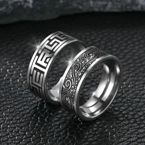 Men's Fashion Retro Titanium Steel U-Shaped Geometric Patterned Ring