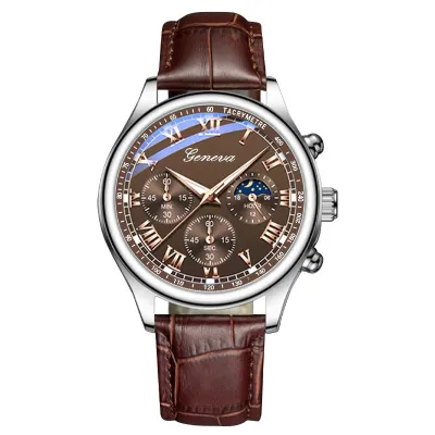 Men Fashion Casual Solid Color Business Round Quartz Watch with PU Strap